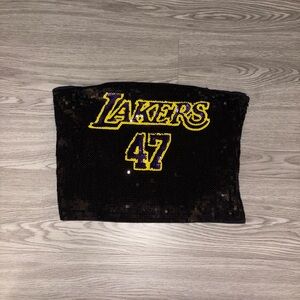 Ultra Game Black Sequin Lakers Crop Tube Top